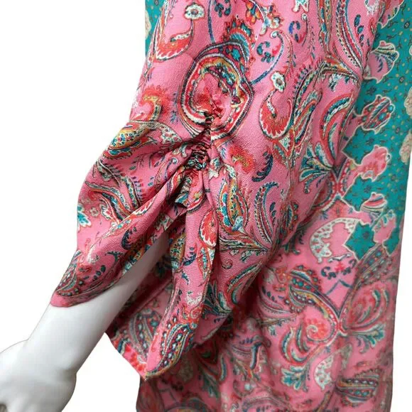 Anthropologie Tolani Silk Pink Geometric Tunic Dress Blouse Size Small Coastal - Picture 4 of 16